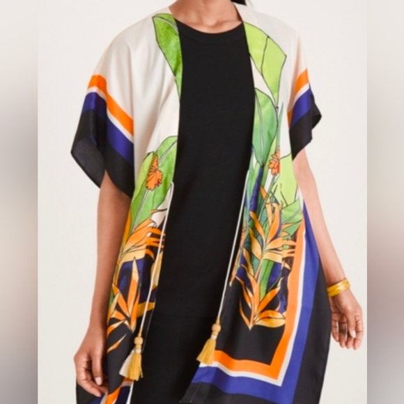 Colorful Kimono with Botanical Print - Picture 1 of 4